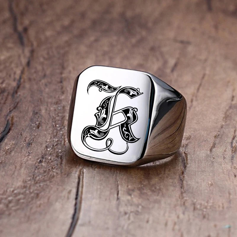 Chevalière Signature Rétro – Acier Inoxydable & Initiales