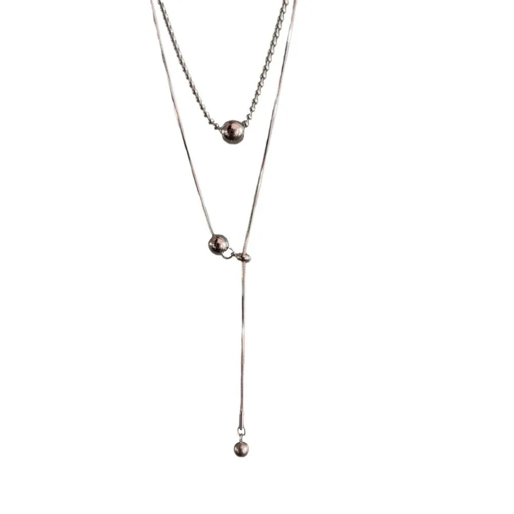 Collier Double Rang Signature – Perle & Chaîne Acier Inox