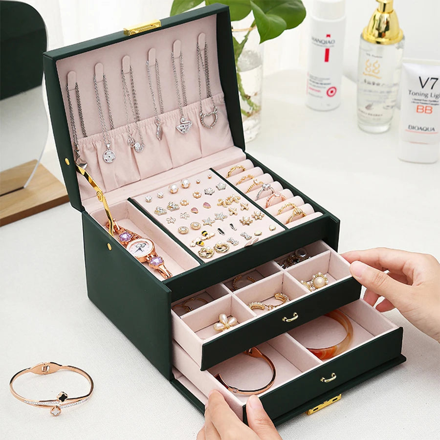Coffret à Bijoux Premium 3 Étages - Cuir Vegan & Verrouillage Sécurisé