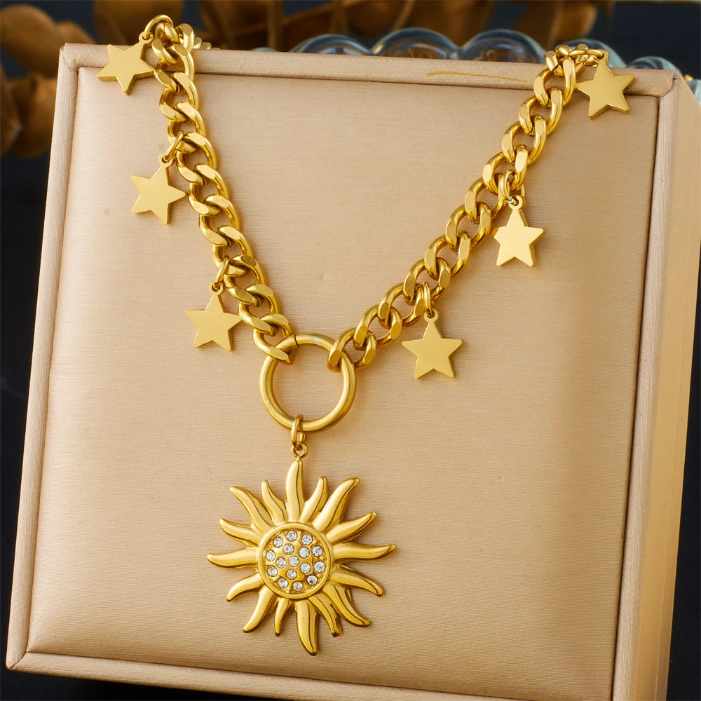 Collier Pendentif Céleste & Marin – Acier Inox & Or 18K