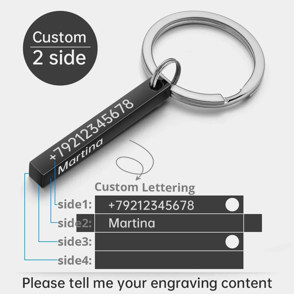 Porte-clés Barre 3D "Éternité" - Gravure Personnalisée (Acier Inox)