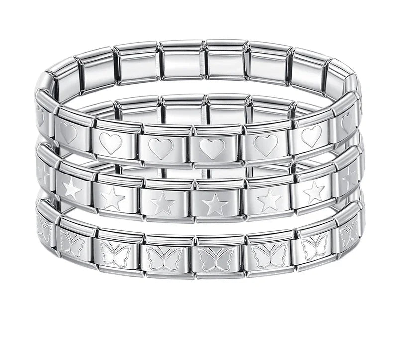 Bracelet Modulaire Charm Italien 9MM | Maillons Élastiques Acier Inoxydable Femme