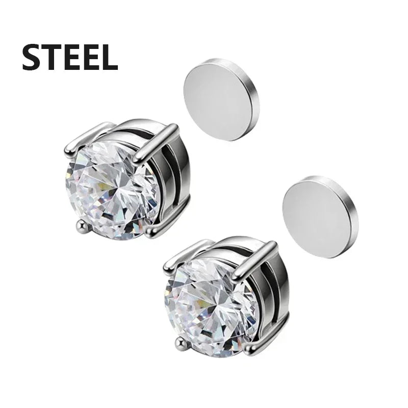 Pack 3 Paires - Boucles d'Oreilles Magnétiques Homme Zircon (6mm) | Faux Piercing Acier Inoxydable