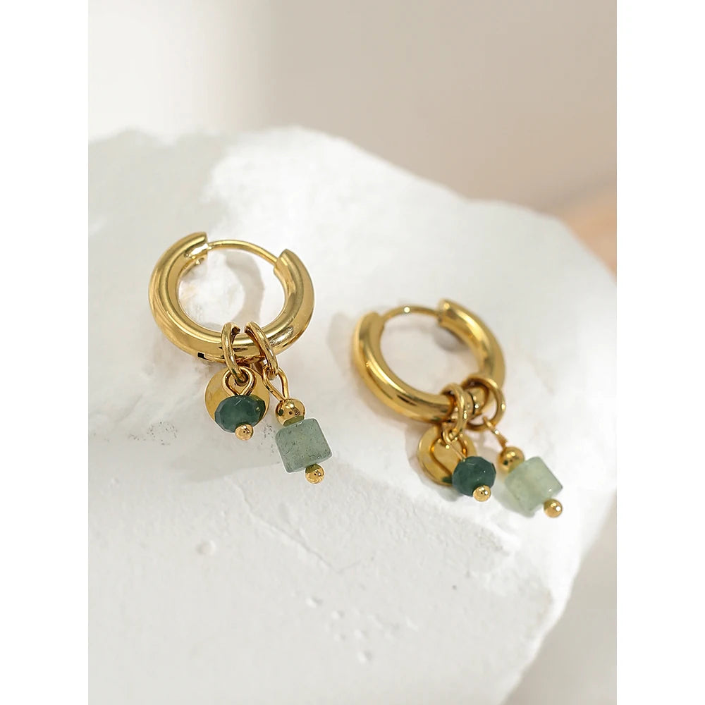 Boucles d'Oreilles Charmy – Créoles 18K & Pierre Naturelle Verte