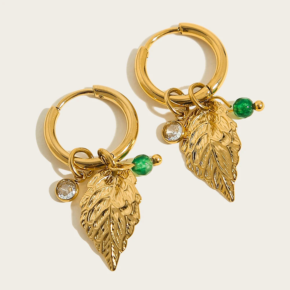 Boucles d'Oreilles Charmy – Créoles 18K & Pierre Naturelle Verte