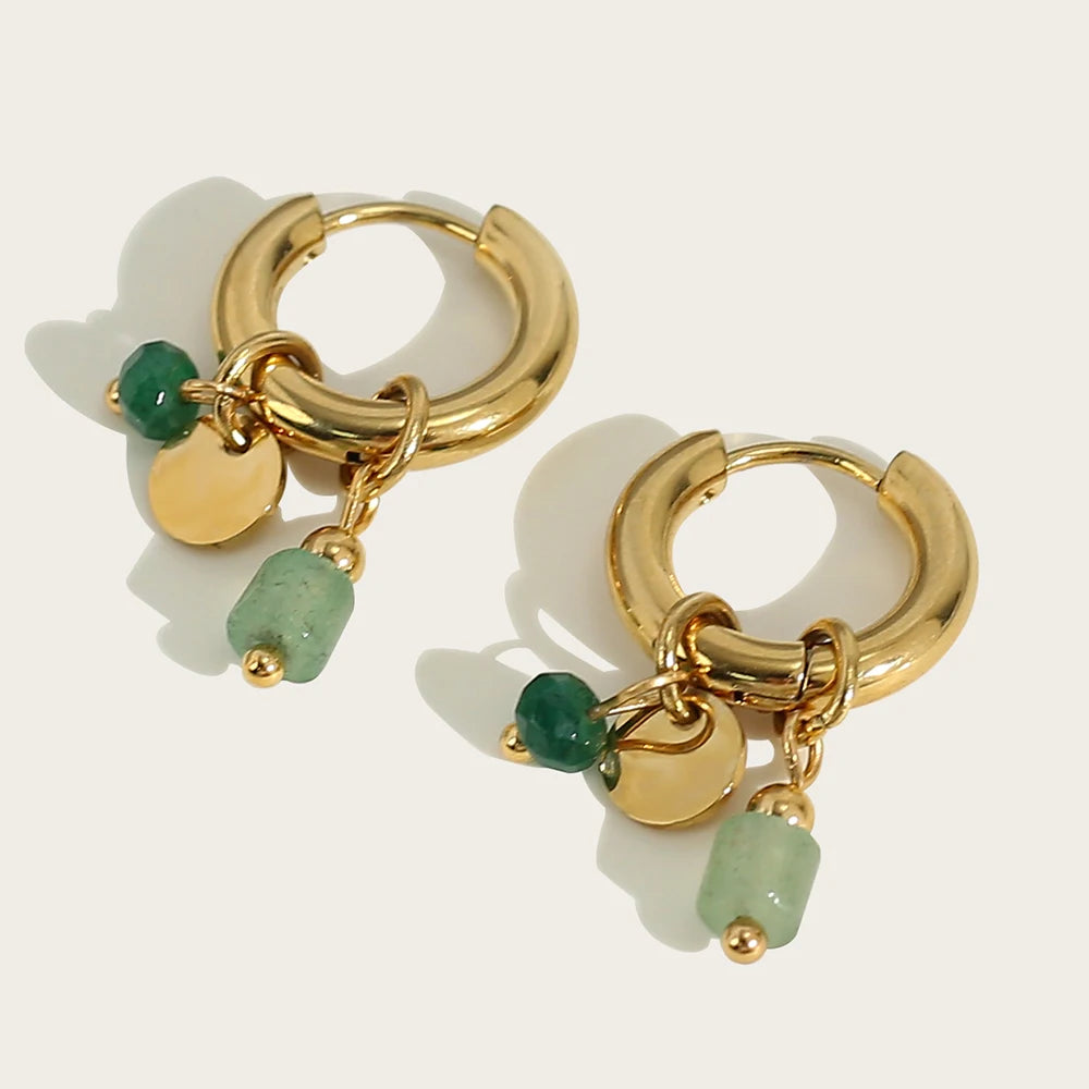 Boucles d'Oreilles Charmy – Créoles 18K & Pierre Naturelle Verte
