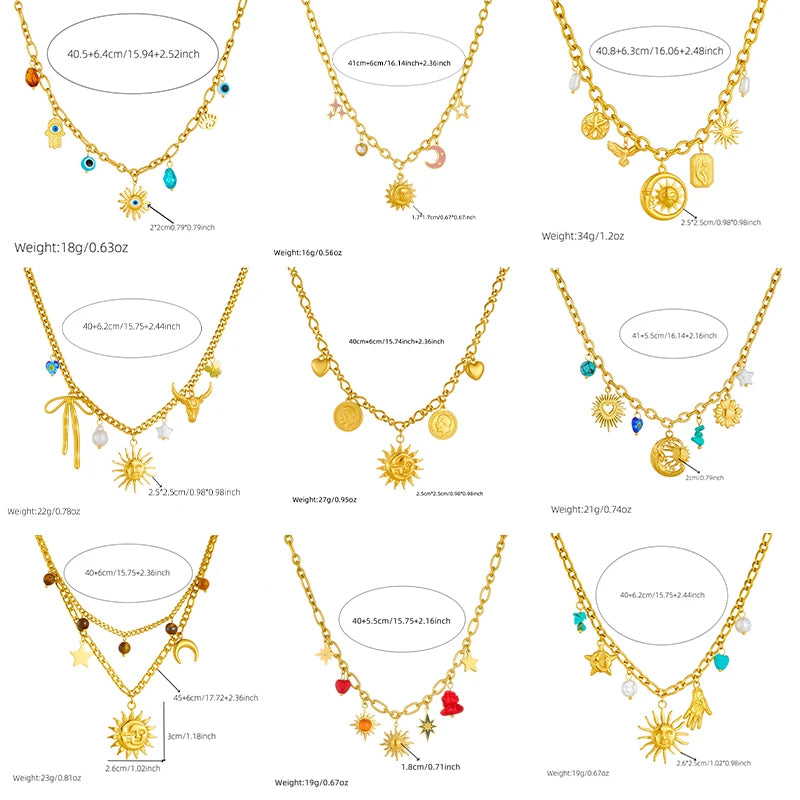 Collier Pendentif Céleste & Marin – Acier Inox & Or 18K