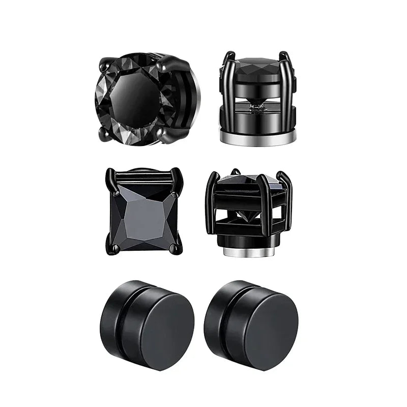 Pack 3 Paires - Boucles d'Oreilles Magnétiques Homme Zircon (6mm) | Faux Piercing Acier Inoxydable