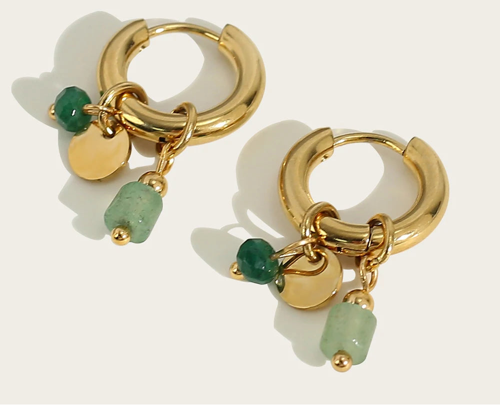 Boucles d'Oreilles Charmy – Créoles 18K & Pierre Naturelle Verte