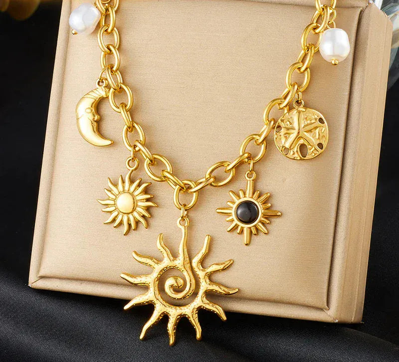 Collier Pendentif Céleste & Marin – Acier Inox & Or 18K