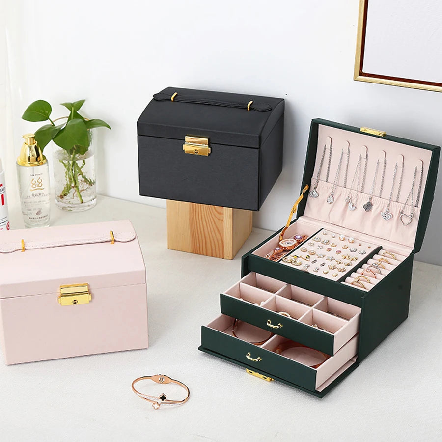 Coffret à Bijoux Premium 3 Étages - Cuir Vegan & Verrouillage Sécurisé