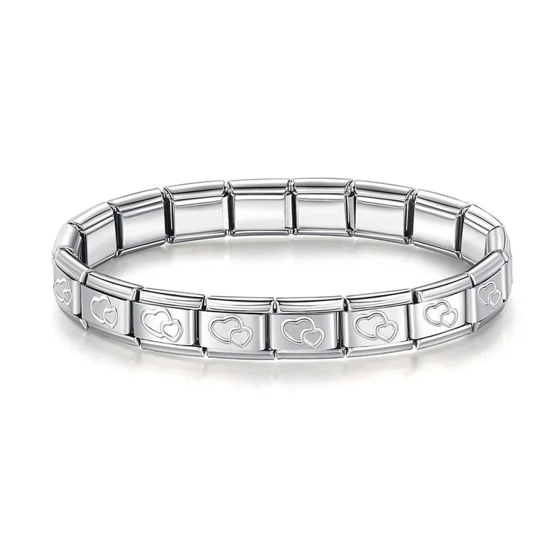Bracelet Modulaire Charm Italien 9MM | Maillons Élastiques Acier Inoxydable Femme