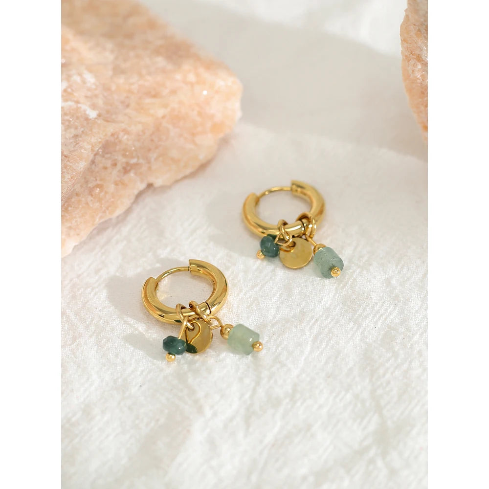 Boucles d'Oreilles Charmy – Créoles 18K & Pierre Naturelle Verte