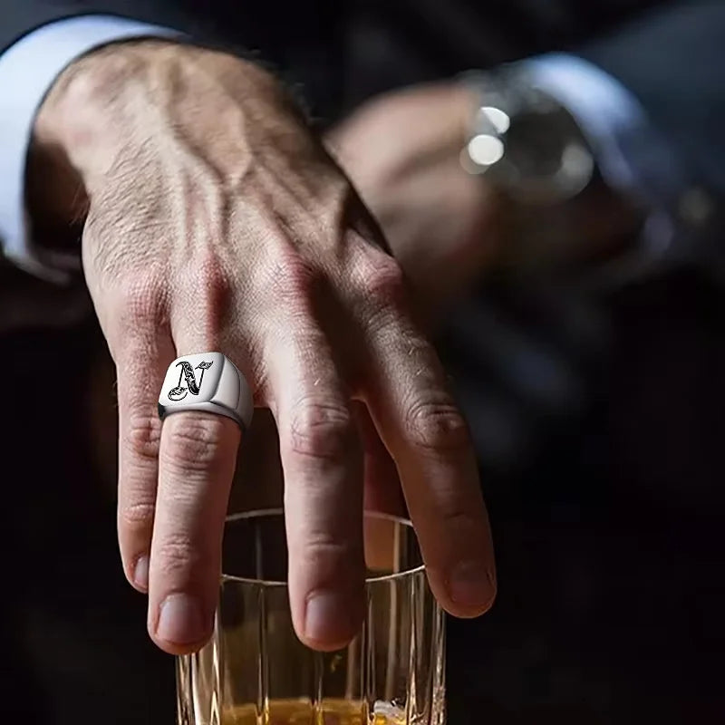 Chevalière Signature Rétro – Acier Inoxydable & Initiales