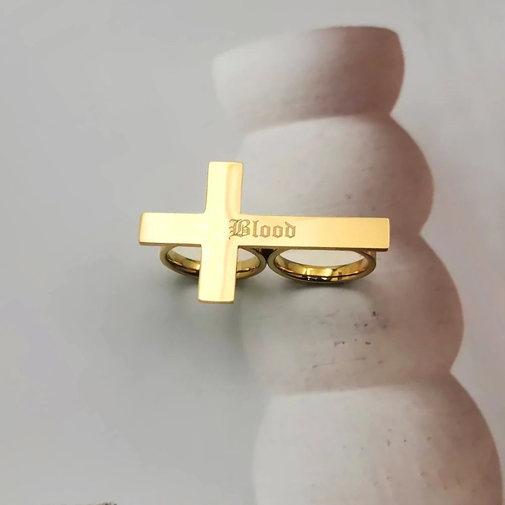 Bague Gravée Double Doigt Unisexe | Anneau Croisé Personnalisé Acier Inoxydable