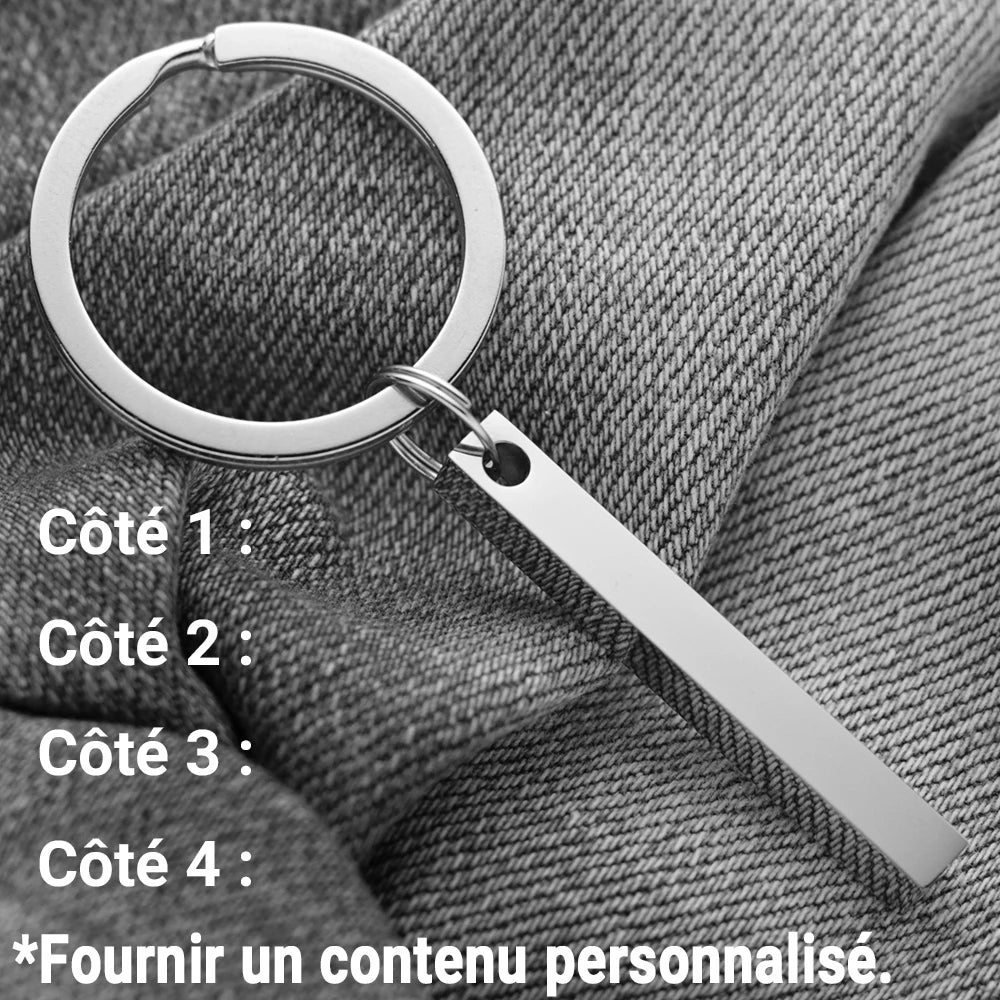 Porte-clés Barre 3D "Éternité" - Gravure Personnalisée (Acier Inox)