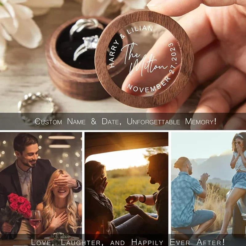 Boîte à Bagues en Bois Personnalisée - Gravure Noms & Date