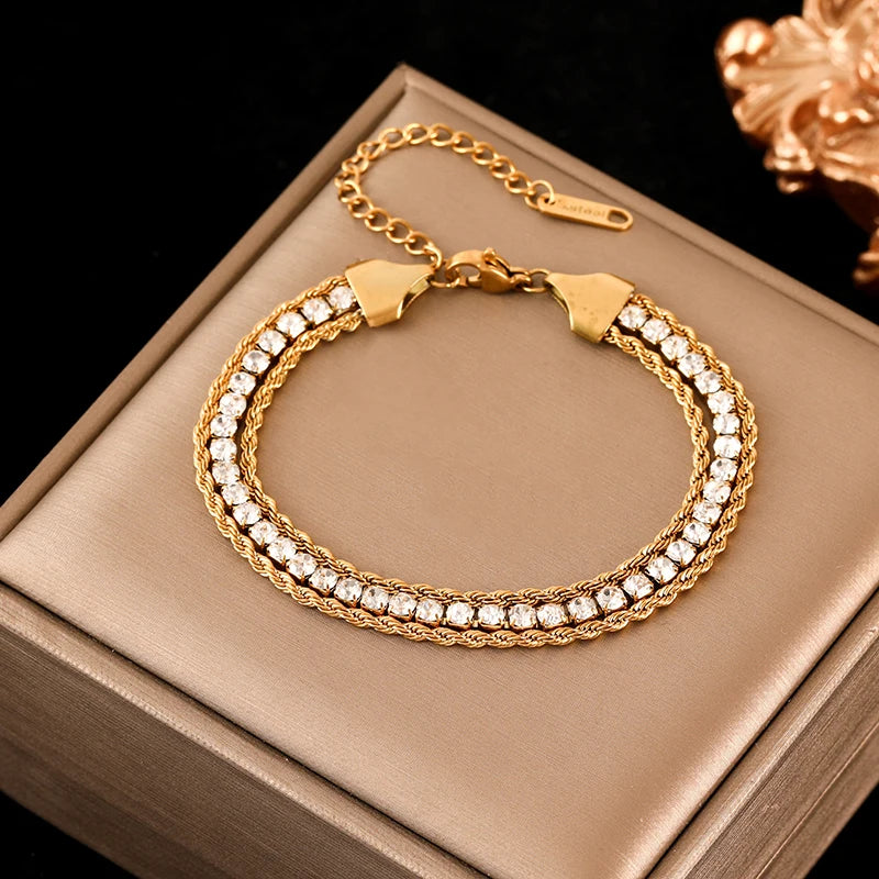 Bracelet Torsadé Plaqué Or 18K Femme – Bijou Acier Inoxydable Étanche & Anti-Ternissement
